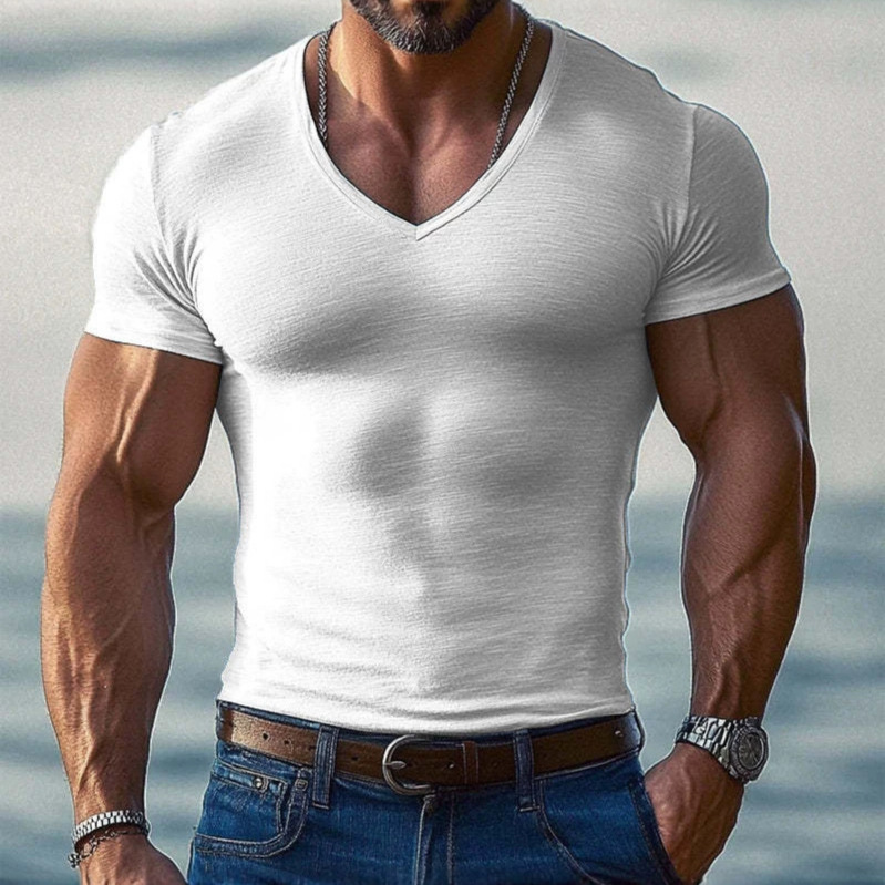 European and American Style Short-Sleeve T-Shirt for Men, V-Neck Casual Sports Quick-Dry Top, Fitness Base Layer, Summer Cross-Border Foreign Trade Men's Clothing European and American Style Short-Sleeve T-Shirt for Men, V-Neck Casual Sports Quick-Dry Top, Fitness Base Layer, Summer Cross-Border Foreign Trade Men's Clothing
