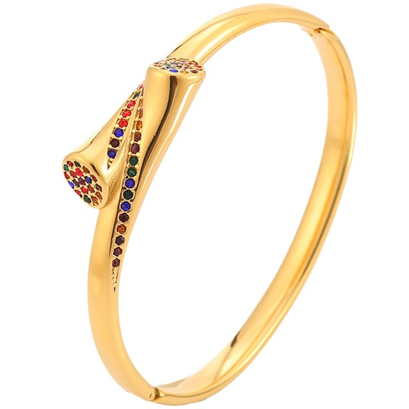 Moda ligera de lujo Feng Shui goteo punto de onda de diamante colorido pulsera de acero de titanio 18k oro real no decoloración pulsera de joyas de acero de titanio