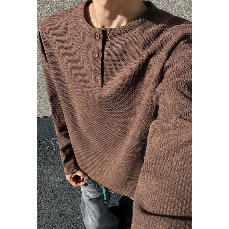 American High Street Cleanfit Henley Collar T-Shirt for Men, Loose Casual Spring and Autumn Trendy Brand Long-Sleeve Top American High Street Cleanfit Henley Collar T-Shirt for Men, Loose Casual Spring and Autumn Trendy Brand Long-Sleeve Top
