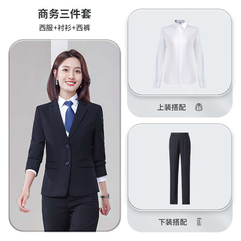188 navy blue Women Suit Pants Shirt