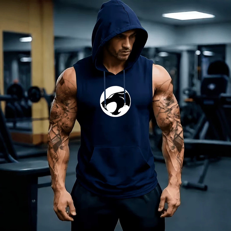 New cross-border men's sleeveless hooded casual vest with personalized fang print suitable for outdoor activities