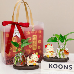招き猫水培花瓶デスクトップ酒棚置物高級感ギフト家庭装飾品樹脂工芸品花瓶