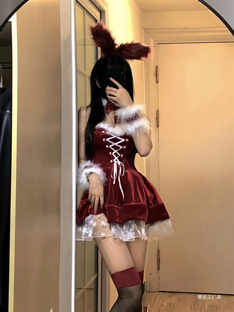 벨벳 드레스 가을과 겨울 분위기 핫걸 레드 배틀로브 퓨어 디자이어 숏스커트 2025 섹시 크리스마스 슬림 도매