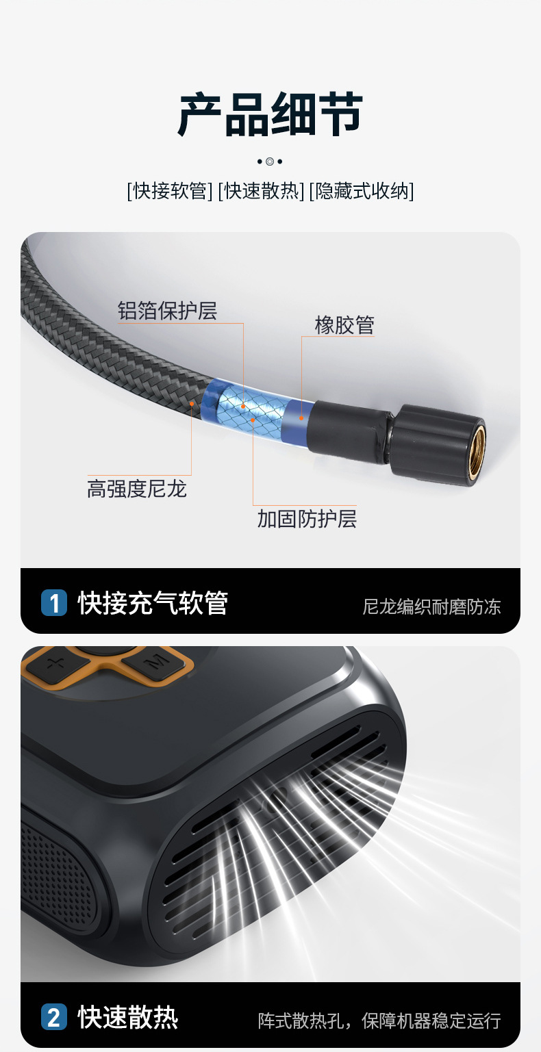Cross-Border Car Air Pump, Portable Wireless Inflator, Automatic High-Pressure Inflator for Car Tires, Fast Inflating