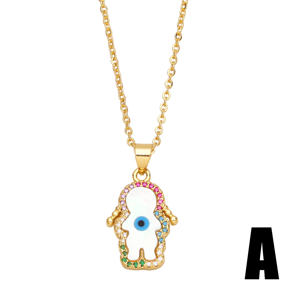 Fashion Palm Eye Pendant Necklace Creative Colored Diamond Devil's Eye Copper Necklace display picture 3