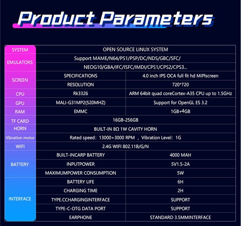 Grenzüberschreitende tragbare 4-Zoll-Open-Source-WLAN-Online-Spielkonsole im Retro-Arcade-Stil (DC40V)._voghion.com