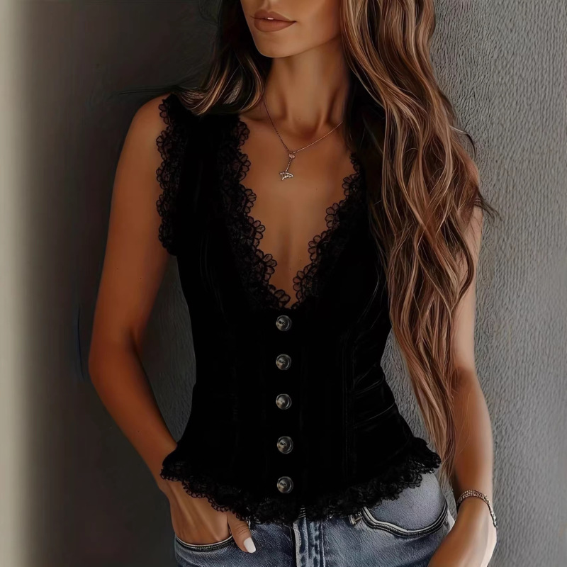 2026 Foreign Trade Women's Clothing Cross-Border Western Suede European and American Style V-Neck Hot Girl Vest Top 2026 Foreign Trade Women's Clothing Cross-Border Western Suede European and American Style V-Neck Hot Girl Vest Top