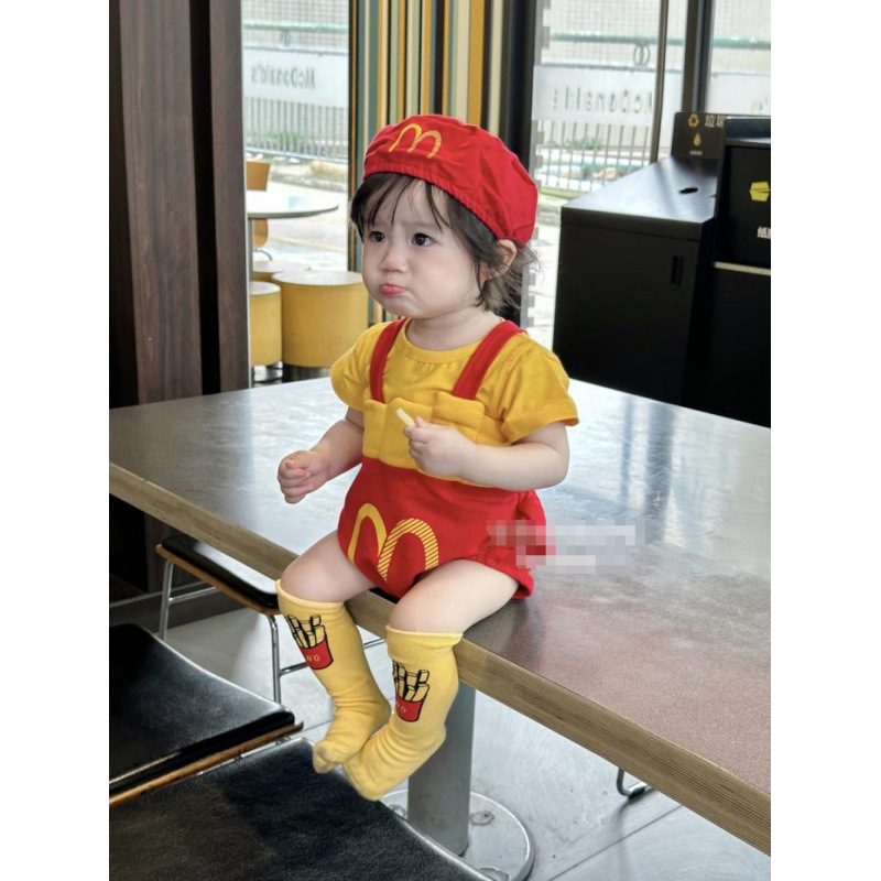 옷 여름 옷  프렌치 프라이 고기 개회식 외출 의류 귀여운 여름 세트 백일 여름