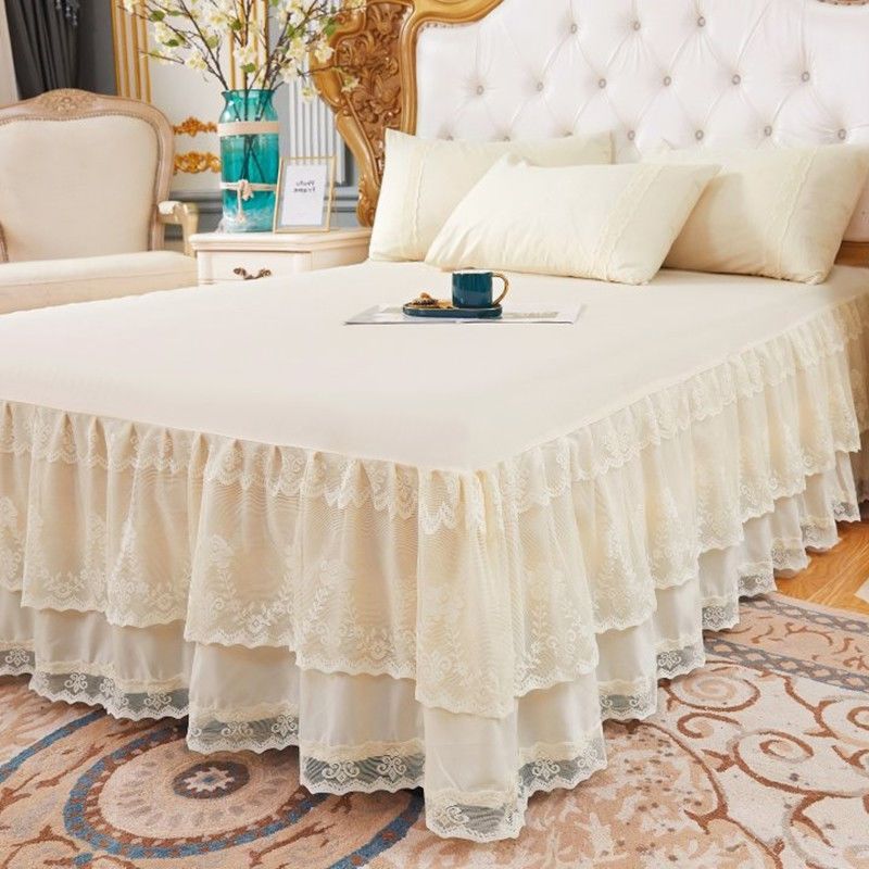 Korean Style Princess Style Lace Bed Skirt Single Piece Bedspread Bed Sheets Simmons Mattress Protector Three-Piece Set Yiling