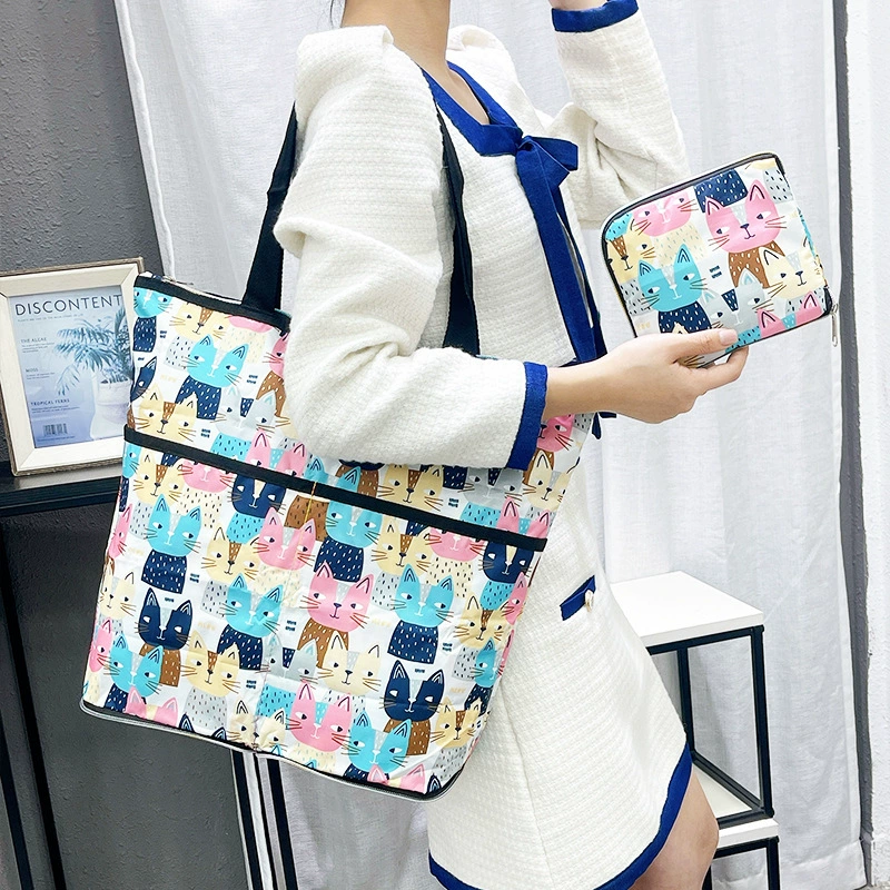 М compressed cartoon folding handheld shopping bag, вместительная льняная сумка, ткань оксфорд, корейский стиль