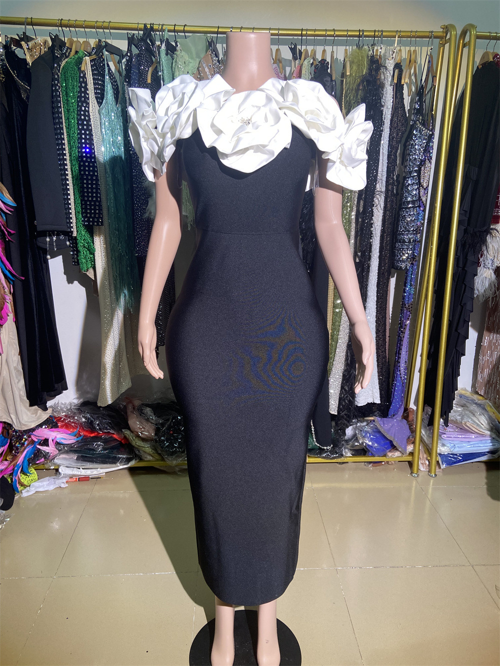 Women's Clothing Red Fashion Large Flower Slim Tube Top Sleeveless Tight Casual Long Bandage Dress Evening Dress Women's Clothing_voghion.com