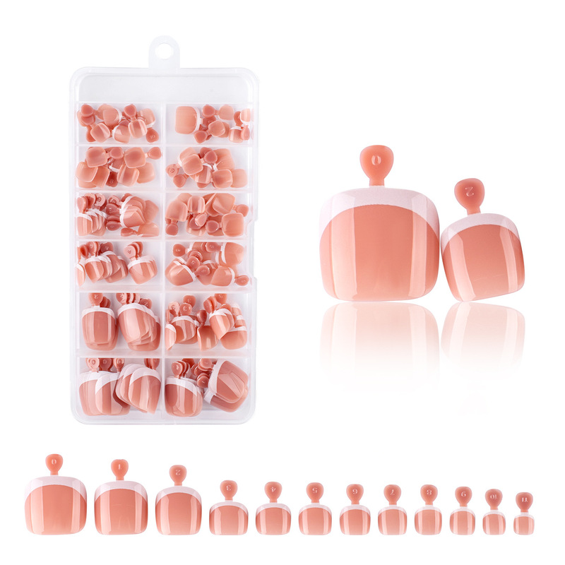 Cross-border 120 pieces of coffee-colored, nude pink, and white French-style toenail patches, finished toenail stickers wholesale toenails
