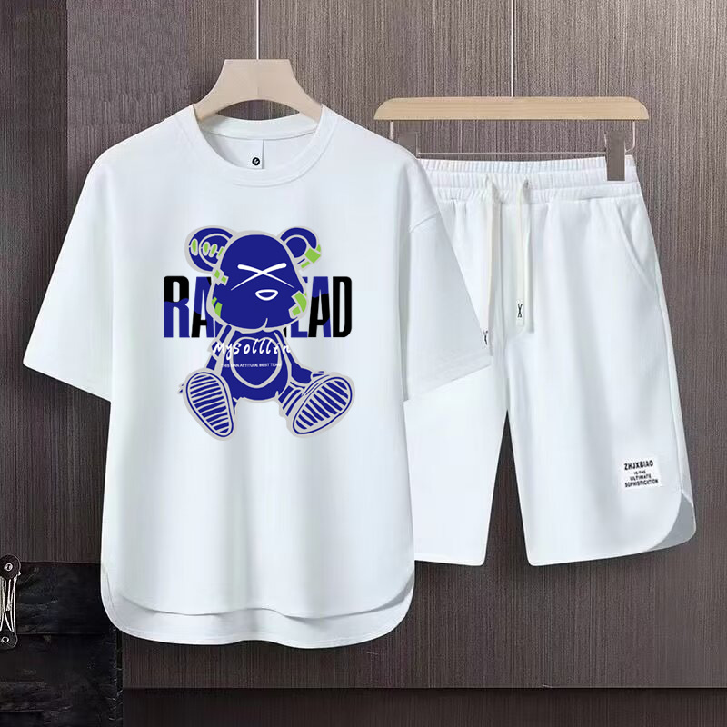 Ensemble t-shirt et short homme été texture gaufrée décontracté_voghion.com