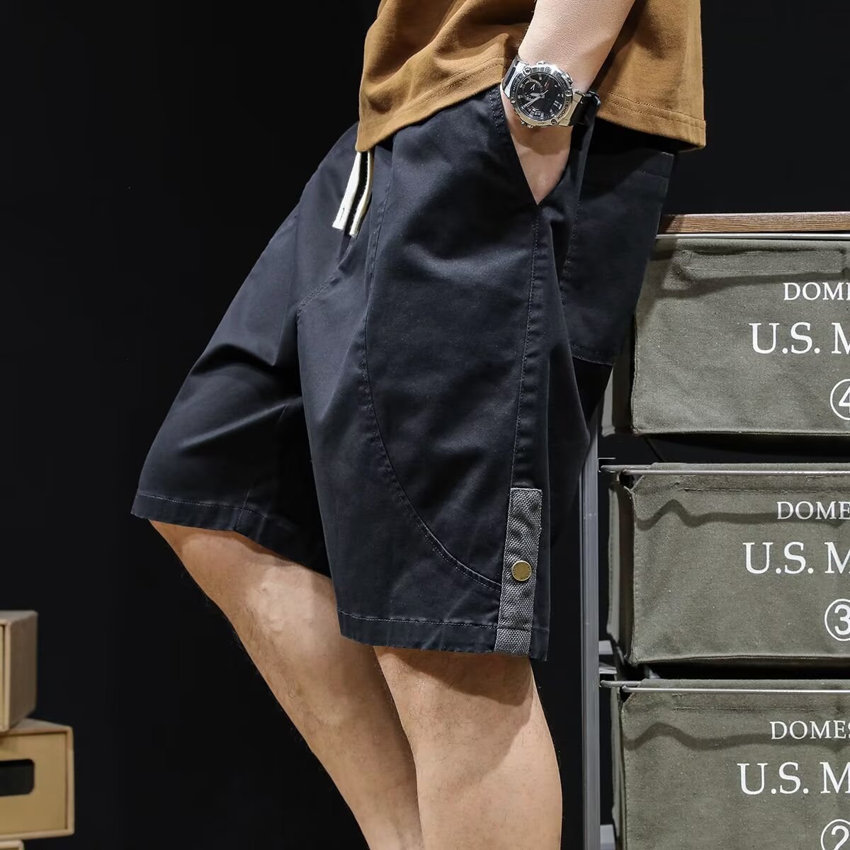 2025 estilo americano de alta calle retro lavado hombre marca de tendencia de verano cintura elástica suelta pantalones casuales rectos