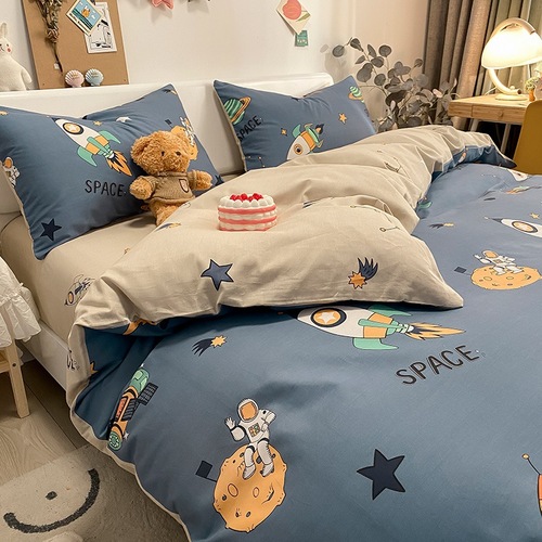 New cotton cartoon small fresh four-piece set pure cotton bed sheet quilt cover student three-piece bedding set wholesale