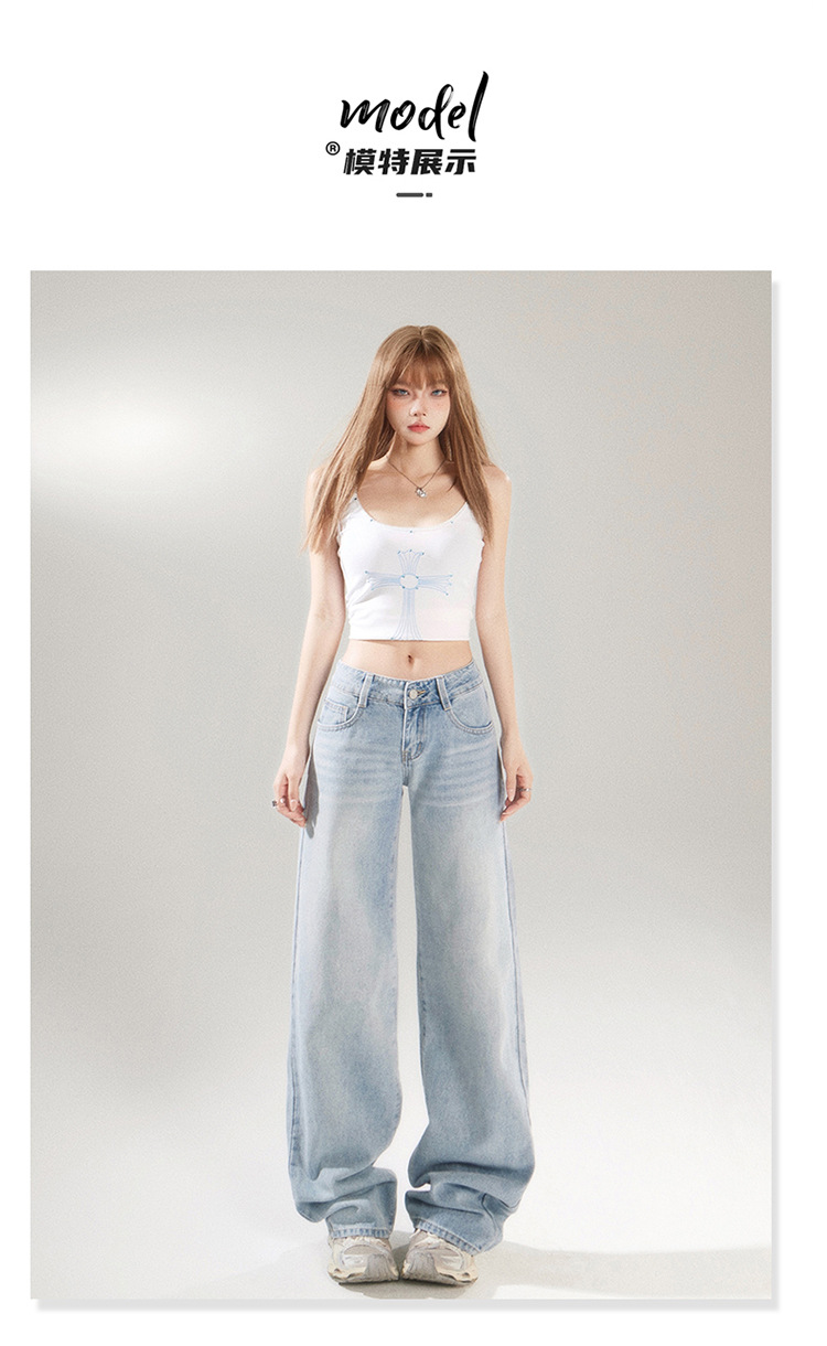 American retro low-waisted spicy girl loose wide-leg pants versatile spring and summer straight-leg jeans for women & long pants pic 6