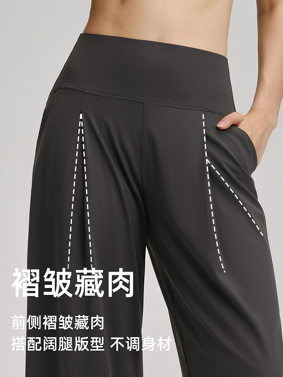 Pantalones deportivos de piernas anchas de mujer ocio rápido secado respirable Lulu pantalones de fitness elásticos cintura alta desnuda sensación suelta pantalones de 30 " image 4