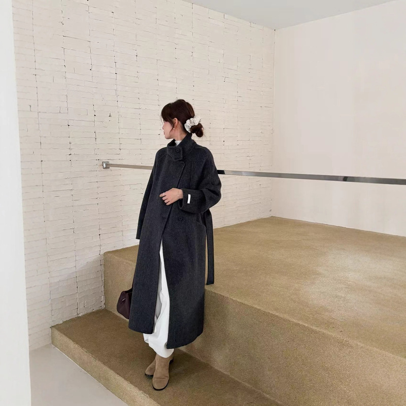 2025 Autumn/Winter New Style Stand Collar Extended Double-Sided Wool Coat for Women, Elegant Slimming Woolen Jacket for Commuting