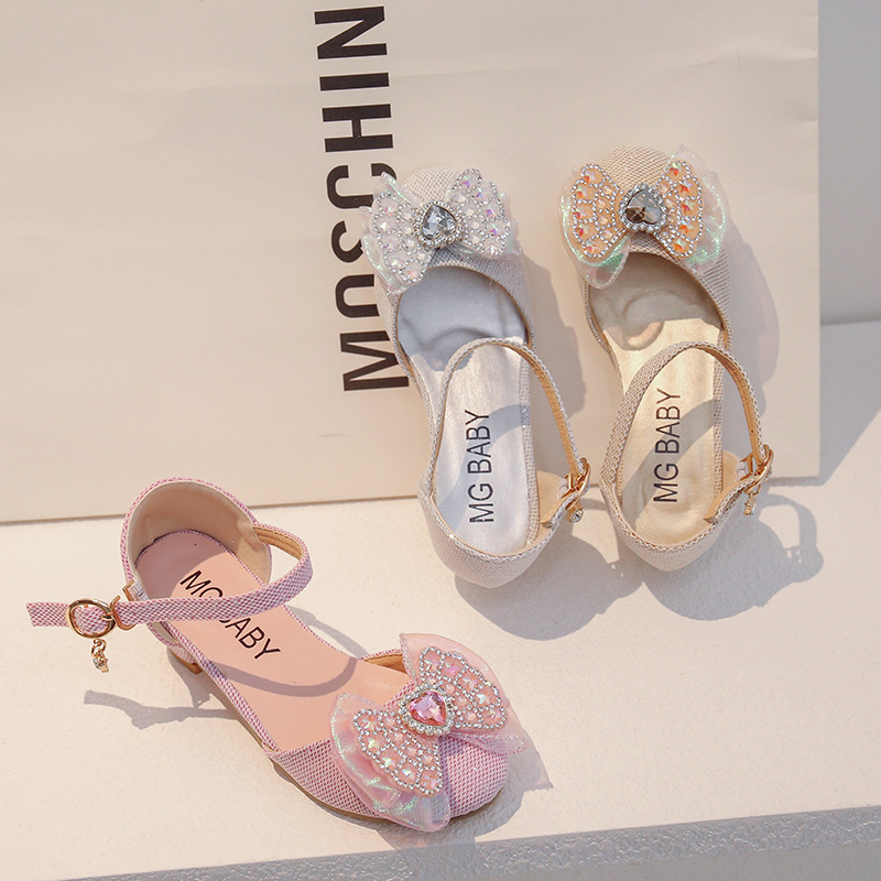 Sweet Bow High Heels, Baotou Girls' Sandals, Mid size Crystal Show Shoes, Summer Children's Shoes_voghion.com
