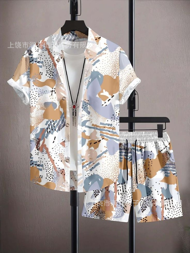 2026 viaje transfronterizo de vacaciones de viento camisa set hombre verano suelto transpirable dos piezas set mar ocio versátil