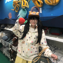韩系印花狗爪连帽卫衣外套女春秋新款宽松慵懒风减龄可爱外套学生