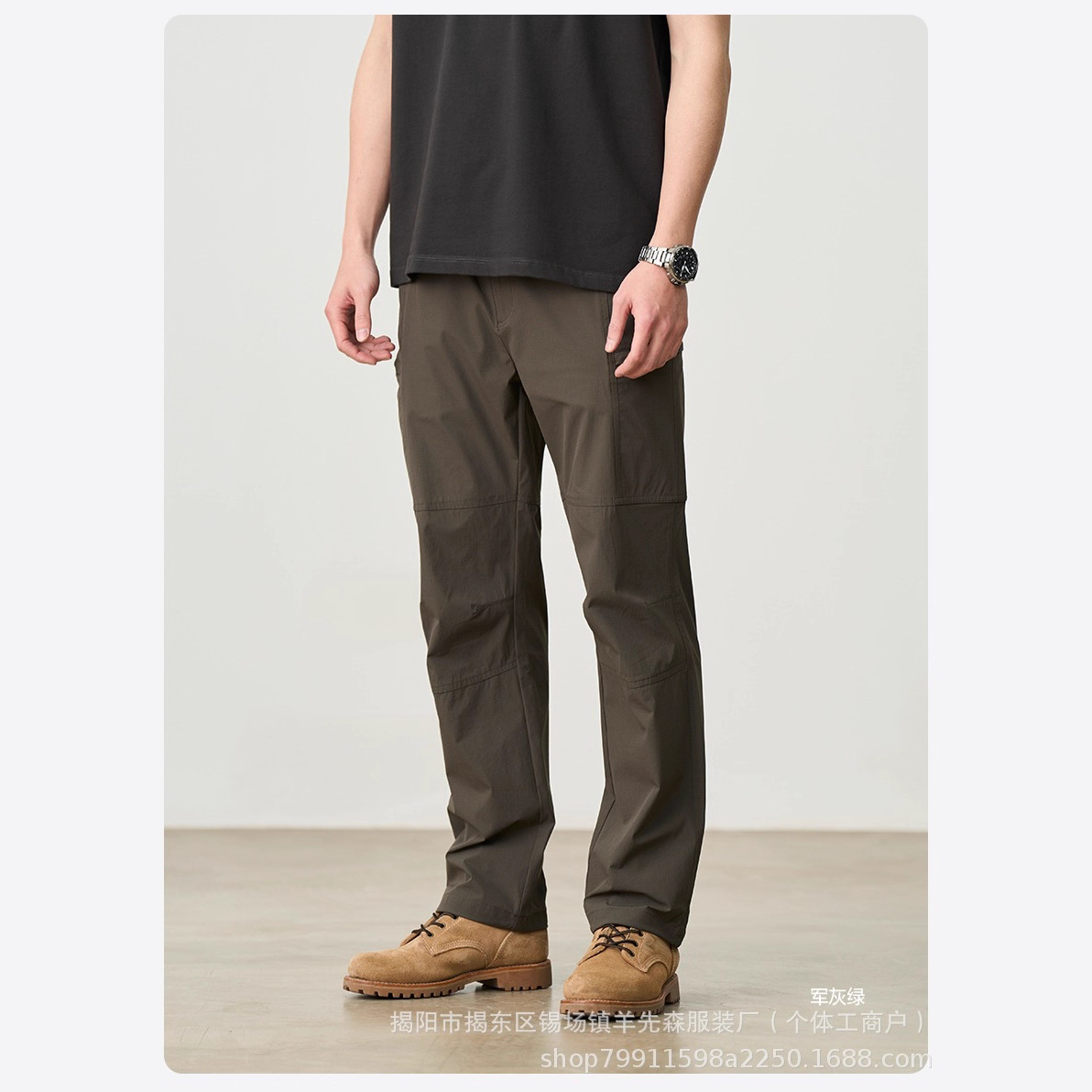 Military Green Cargo Pants for Men, Spring and Autumn Trendy Functional Hiking Straight-Leg Casual Trousers