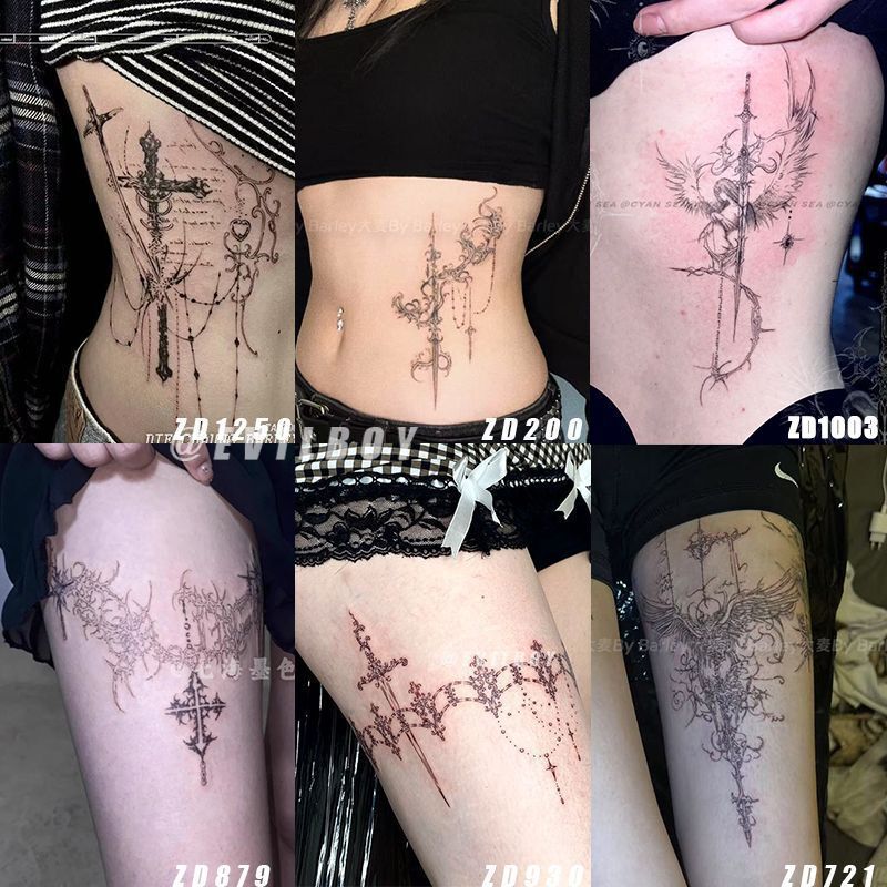 Thorn Saint Judgment Cross Herbal Tattoo Sticker Long-Lasting Waterproof Dark Advanced Waist Thigh Hot Girl Tattoo