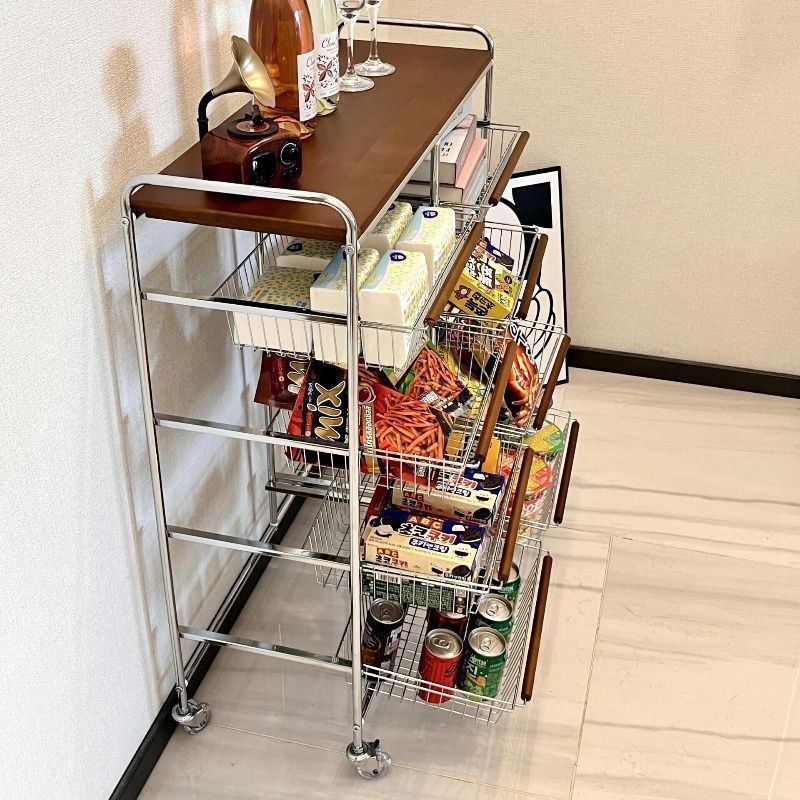 中古小推车置物架客厅移动带轮零食收纳多层家用复古厨房架子|undefined