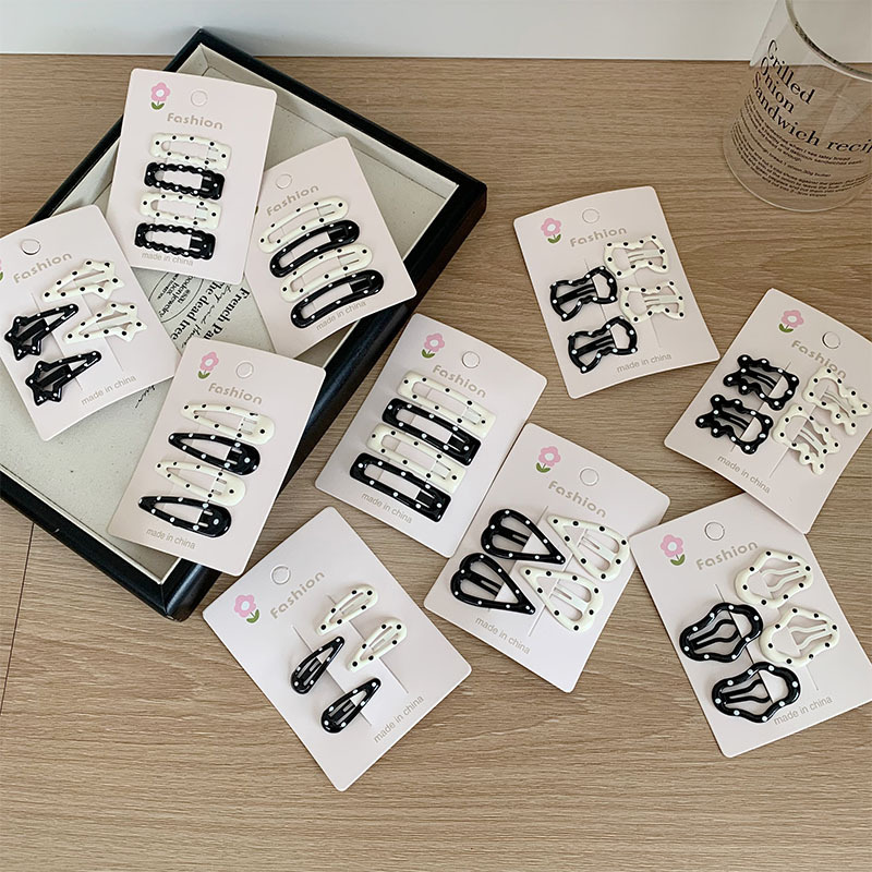 Metal oil drop color dot black and white bb clip small size forehead broken hair bangs clip cute sweet wave dot hairpin children