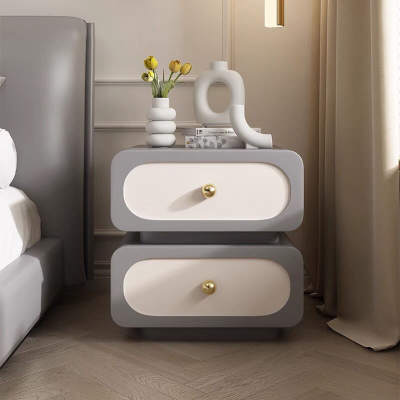 Light Luxury Solid Wood Bedside Table Simple Modern French Cream Style Storage Cabinet Black Leather Bedside Cabinet Storage Z-20