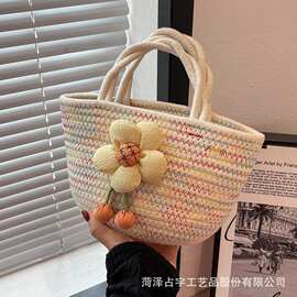 跨境手提包包可定夏季女士手提包野餐水果零食收纳筐棉绳编织篮