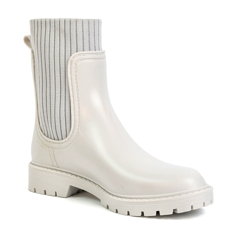 2023 Новые непромокаемые туфли со средней трубой интернет-знаменитостей Модные универсальные солнечные и дождливые пластиковые водные туфли с двумя носками Star на такой же толстой подошве ·