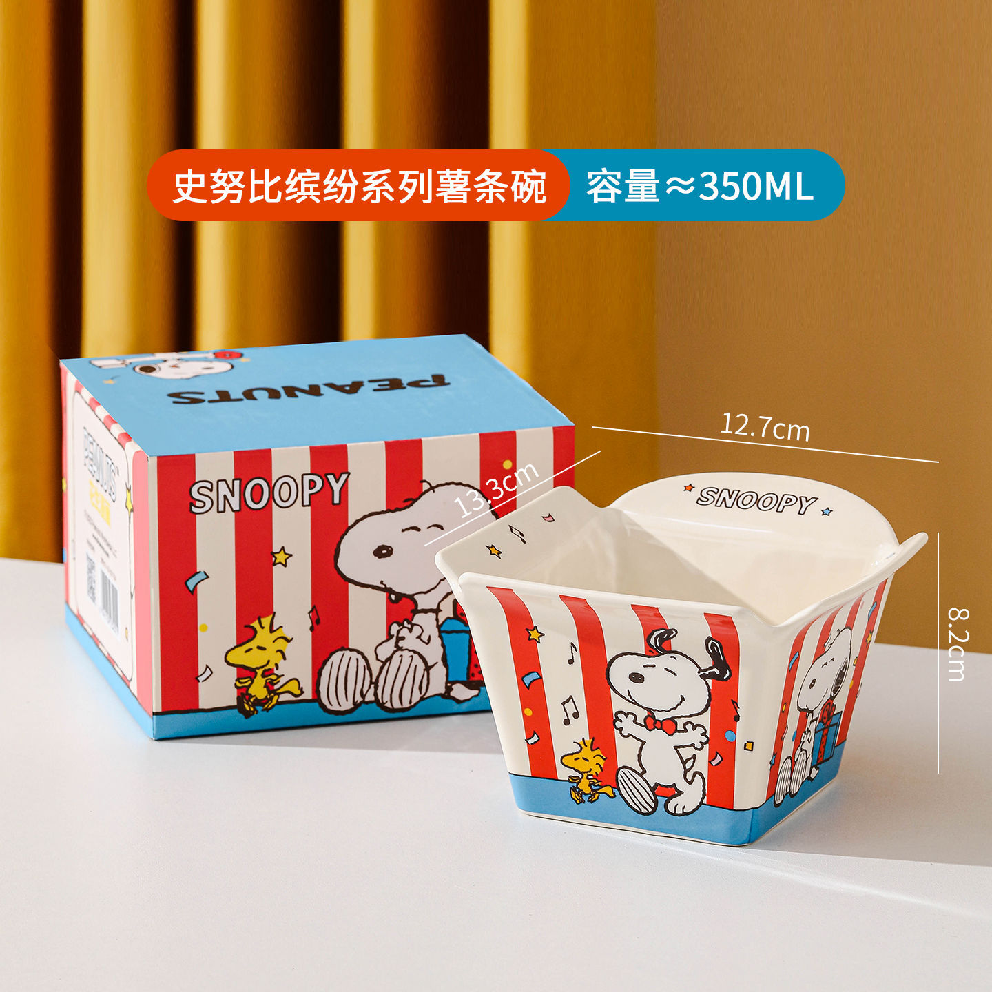 Snoopy co-marcado bol de fideos de cerámica, polvo de caracol, bol de microondas, gran capacidad, manejo de una sola oreja, caricatura para mujeres