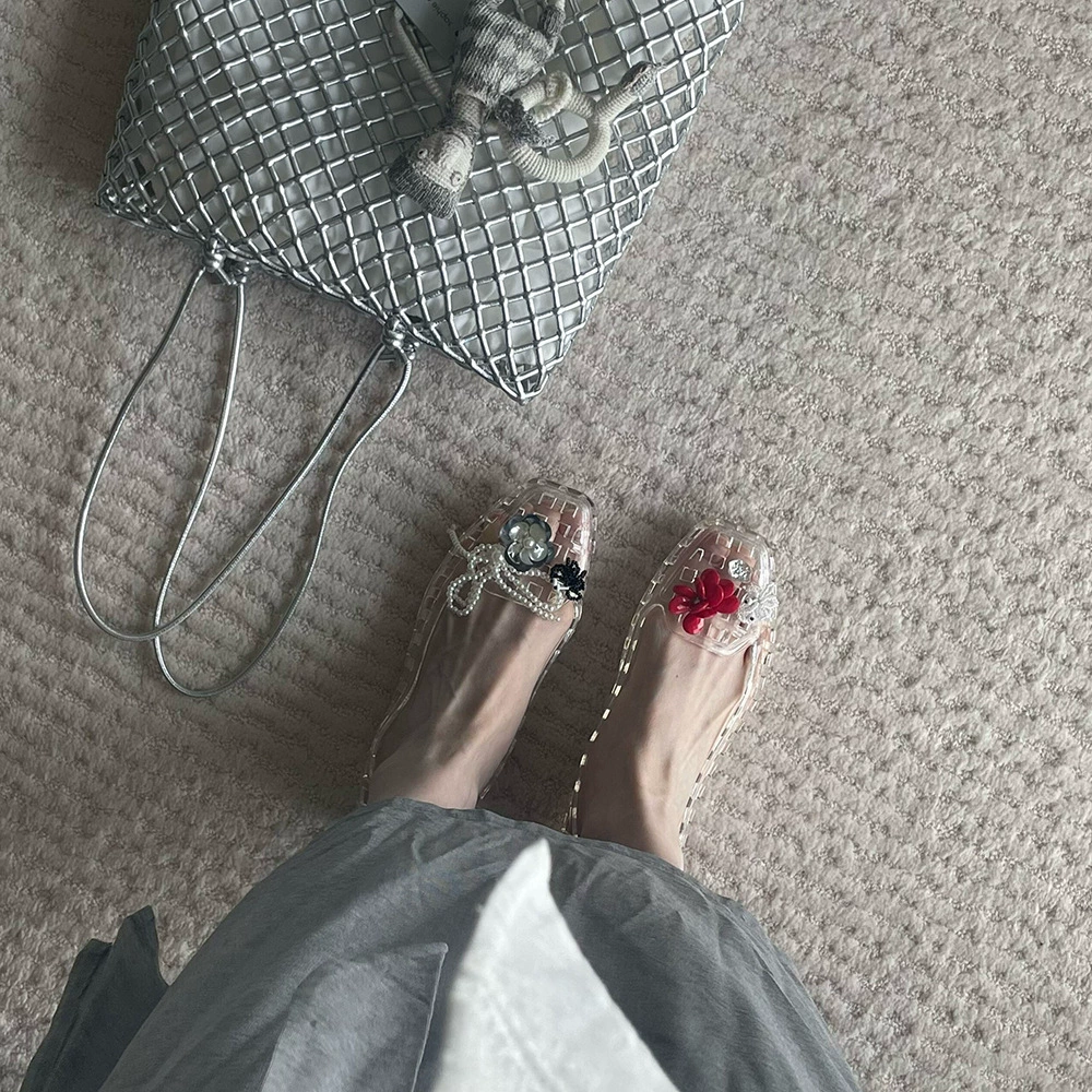 2025 новые прозрачные туфли на мягкой подошве, туфли Мэри Джейн, женские осенние французские туфли на плоской подошве, туфли-лодочки, прозрачные туфли, полые сандалии