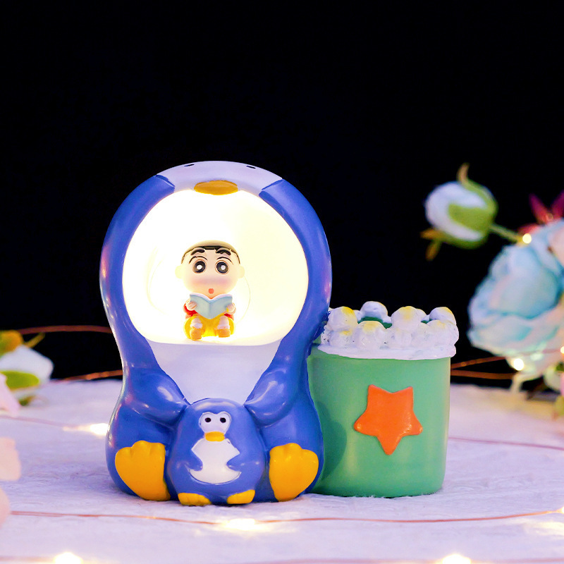 クリエイティブかわいいベラウサギのペンライト多機能スターライト収納ペンホルダー子供寝室デスクトップ装飾置物|undefined