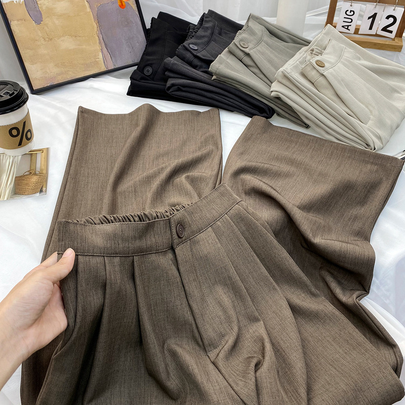 Vintage Yamamoto High-End Drape Pleated Suit Pants for Women, Autumn Loose Wide-Leg Versatile Floor-Length Casual Straight Trousers