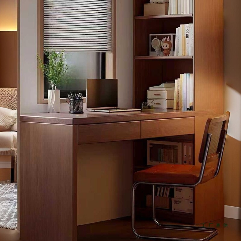 Solid Wood Corner Desk Bookshelf Integrated Home Student Study Desk Small Apartment Bedroom Computer Desk
