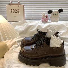 棕色小皮鞋女英伦风厚底增高2025春秋新款系带复古高级感乐福单鞋