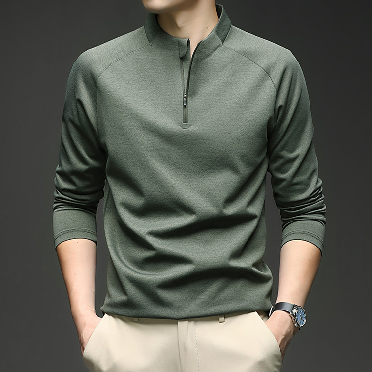 Young and Middle-Aged Half-Zip Long-Sleeved Pullover Sweatshirt Sports T-Shirt Autumn Men's Tops Pure Color Casual T-Shirt Cross-Border