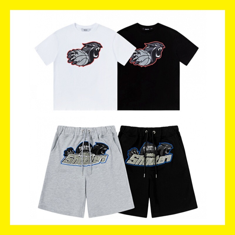 Cross-border wholesale trapstar tiger head embroidery shorts printed short sleeve T-shirt sports casual pants suit summer