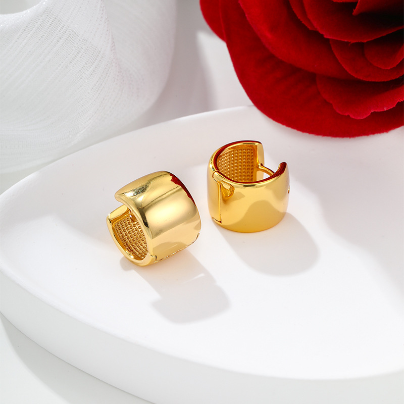 Arracadas Circulares Geométricas 24K de Aleación de Cobre, Superficie Lisa, para Mujer image 5