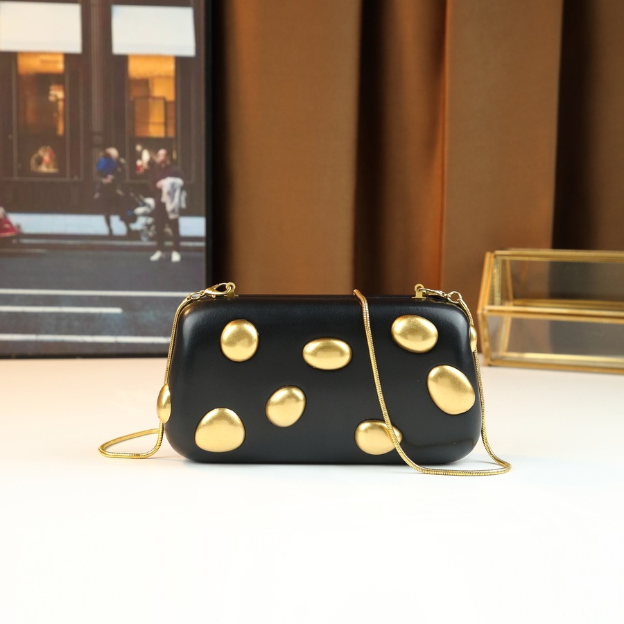 Elegante e sofisticata borsa a scatola a pois per serate o occasioni informali, borsa a tracolla alla moda per donna, minimalista e metallizzata._voghion.com