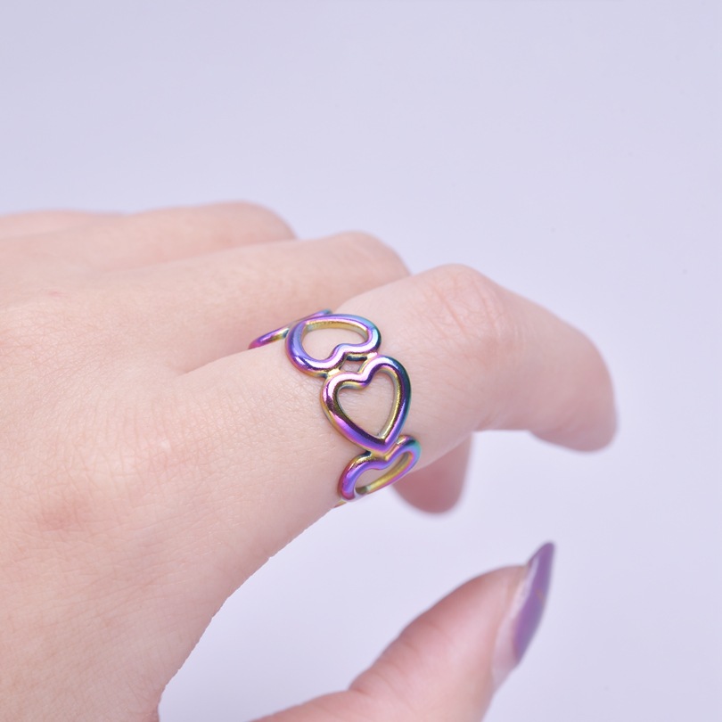 304 Stainless Steel Material Heart Shape Pattern Wholesale Jewelry Lady Heart Shape 304 Stainless Steel 18K Gold Plated Metal Open Ring