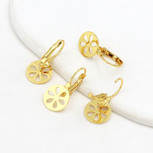 铜镀18K真金法式耳钩镂空荷叶面12mm珍珠耳环空托DIY饰品配件A35