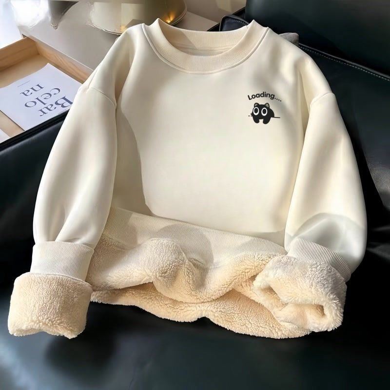 Winter New Style Fleece-Lined Thick Loose Unisex Sweatshirt Extra Thick Lamb Fleece Windproof Warm Top Sweatshirt Base Shirt Winter New Style Fleece-Lined Thick Loose Unisex Sweatshirt Extra Thick Lamb Fleece Windproof Warm Top Sweatshirt Base Shirt