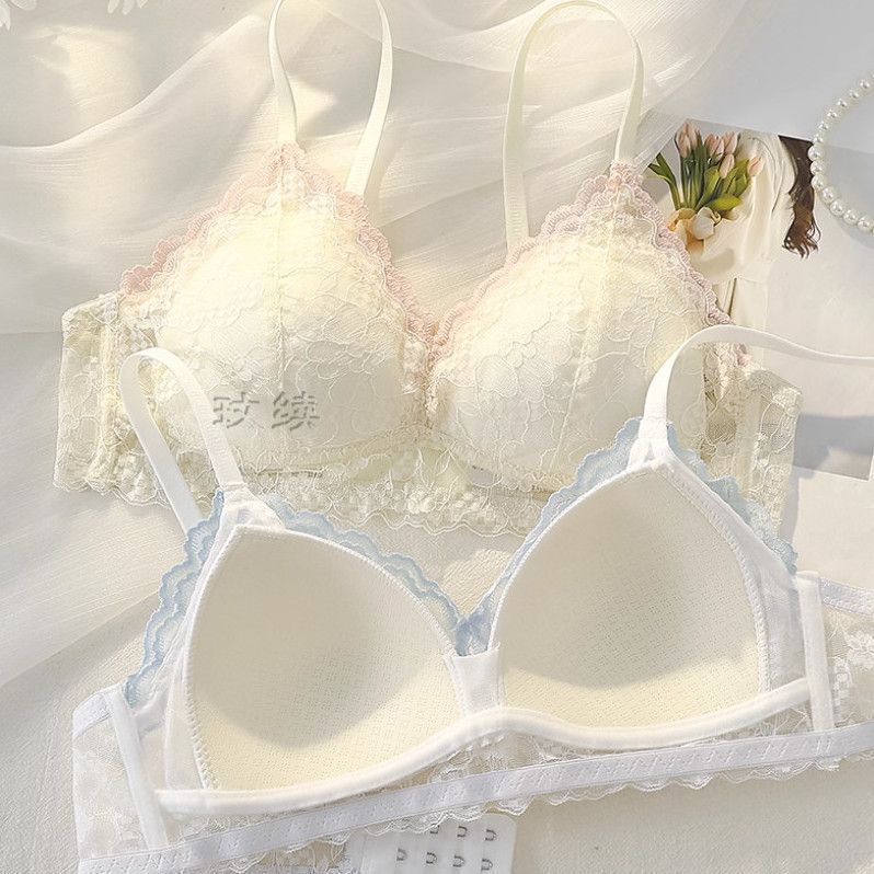 Non-Magnetic Underwear for Women, Thin, Small Breasts, Push-Up, Anti-Sagging, Sexy Lace, No Rims, Girls' Bra Set for Women
