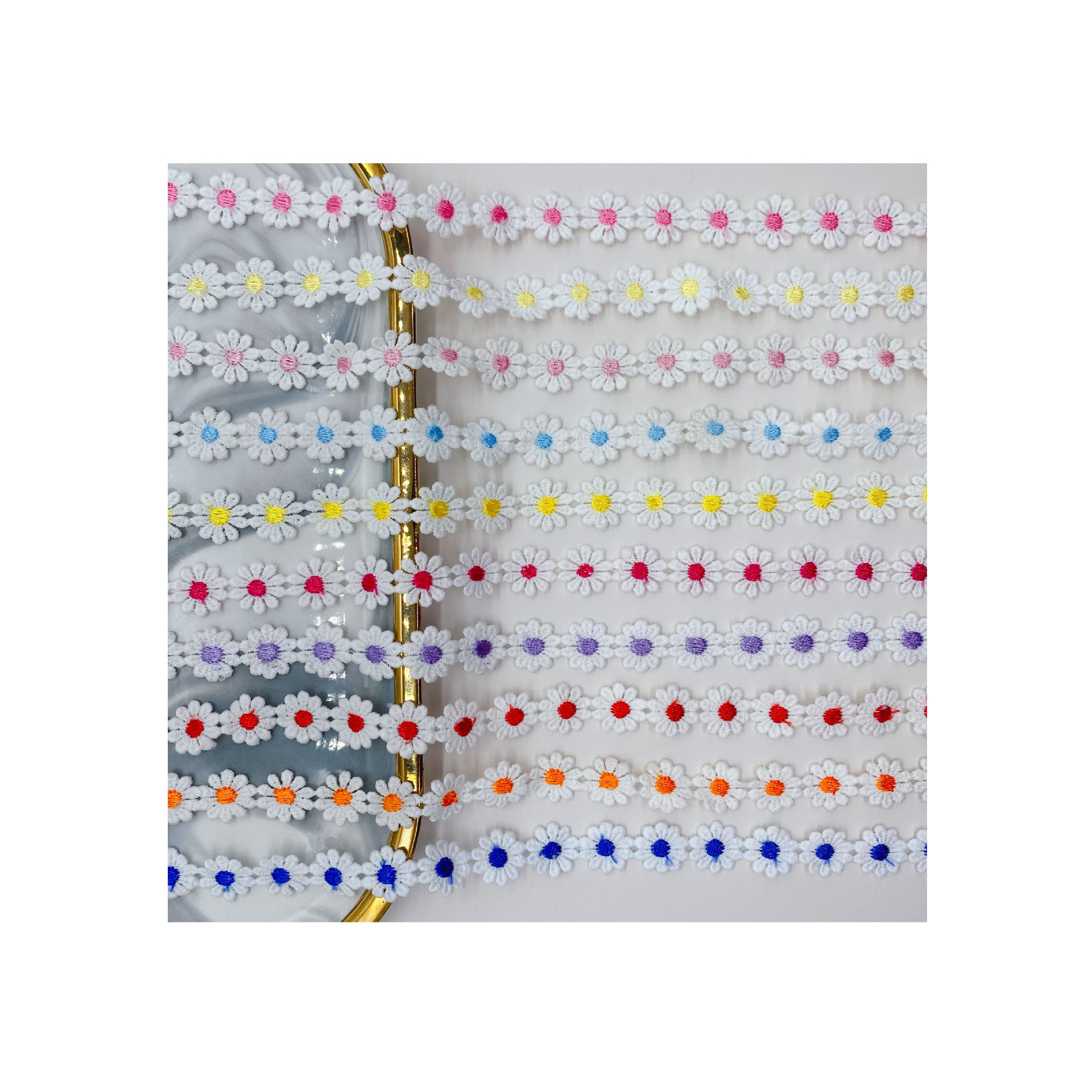 Dos colores de encaje Daisy código de barras Cadena de clavícula accesorios de joyería decorativos coloridos accesorios de ropa para niños encaje soluble en agua