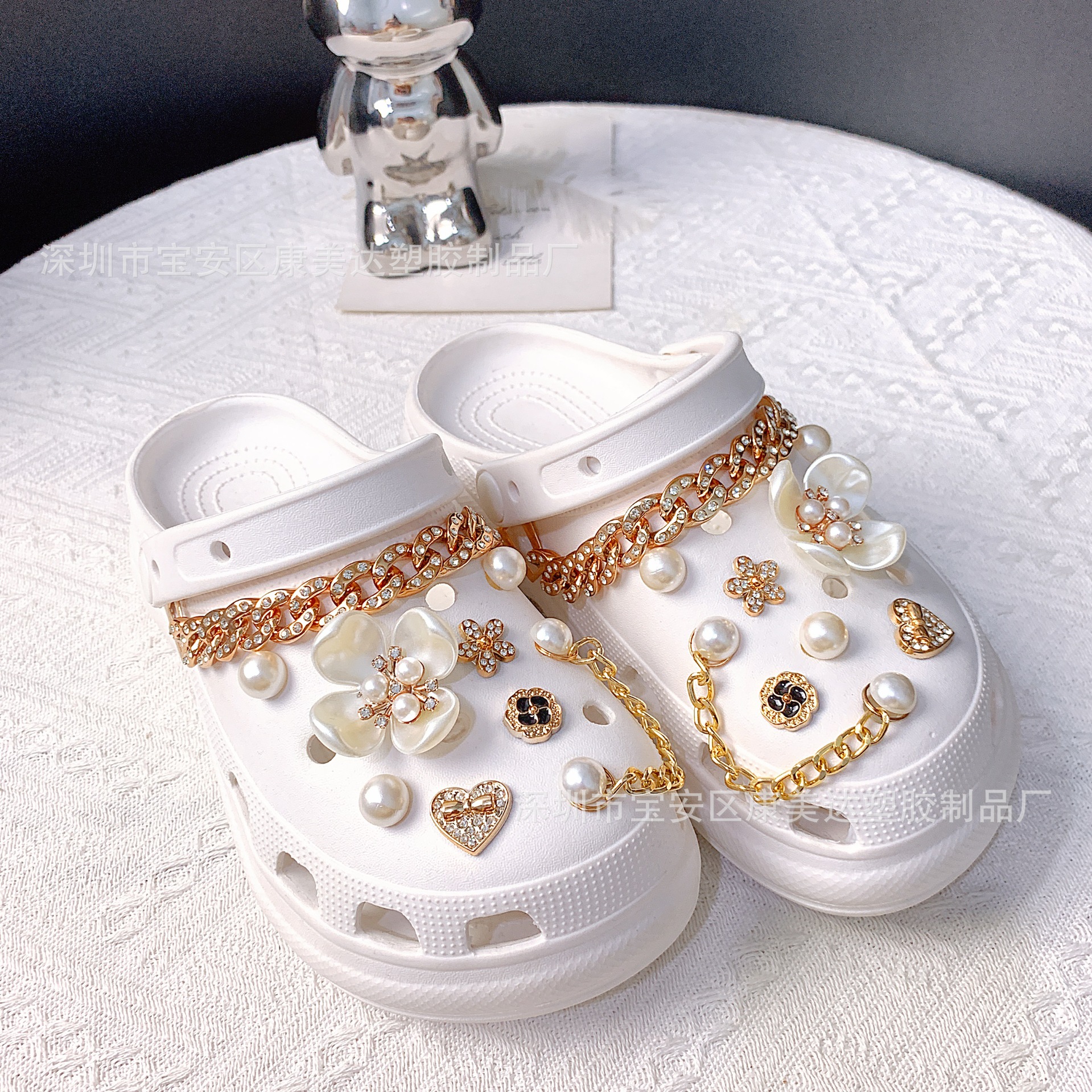 K73-pearl 네 잎 꽃 모조 다이아몬드 체인 (신발 제외)