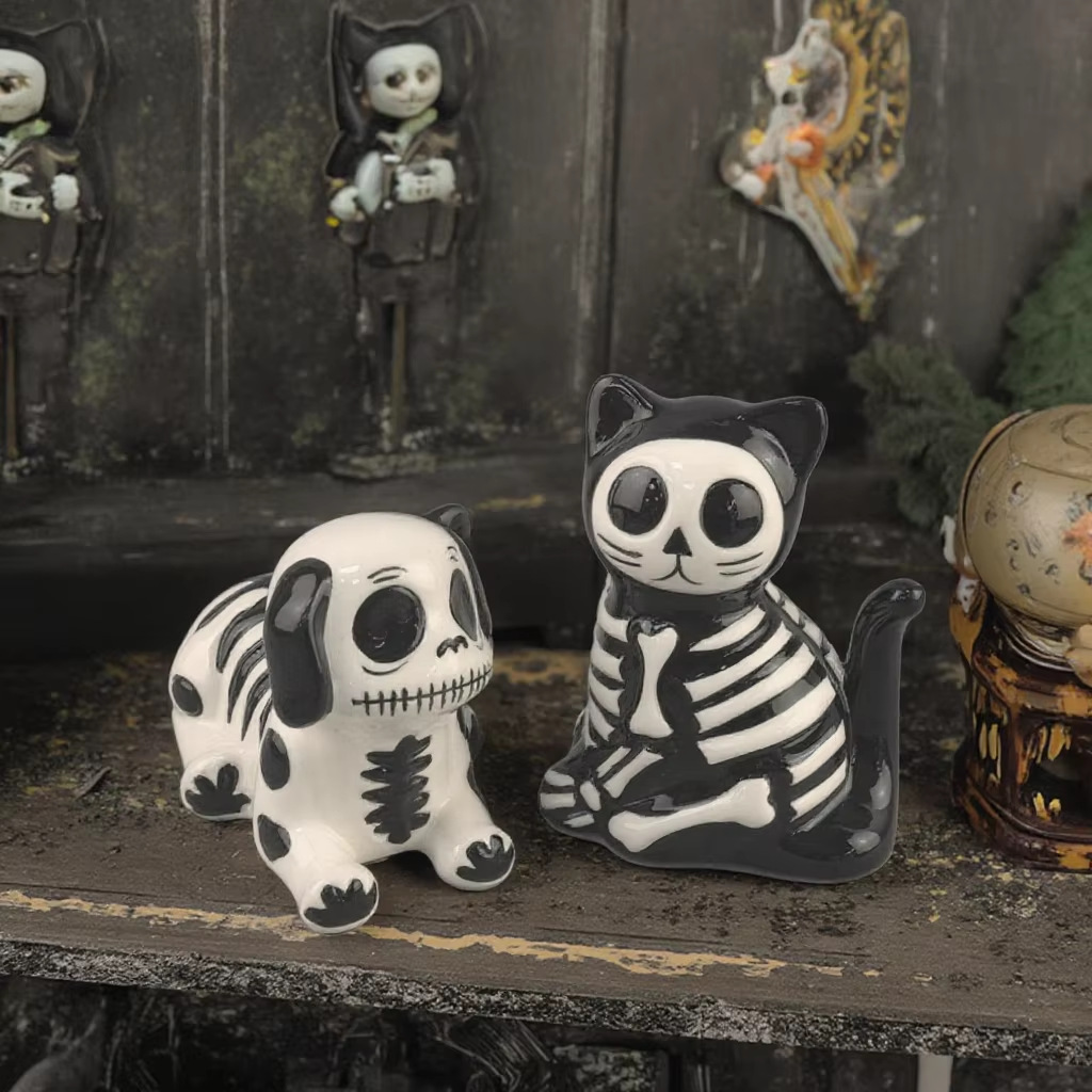 Nuevo Halloween fantasma gato cachorro pequeño adorno de cerámica mini resurrección festival fantasma decoración del hogar