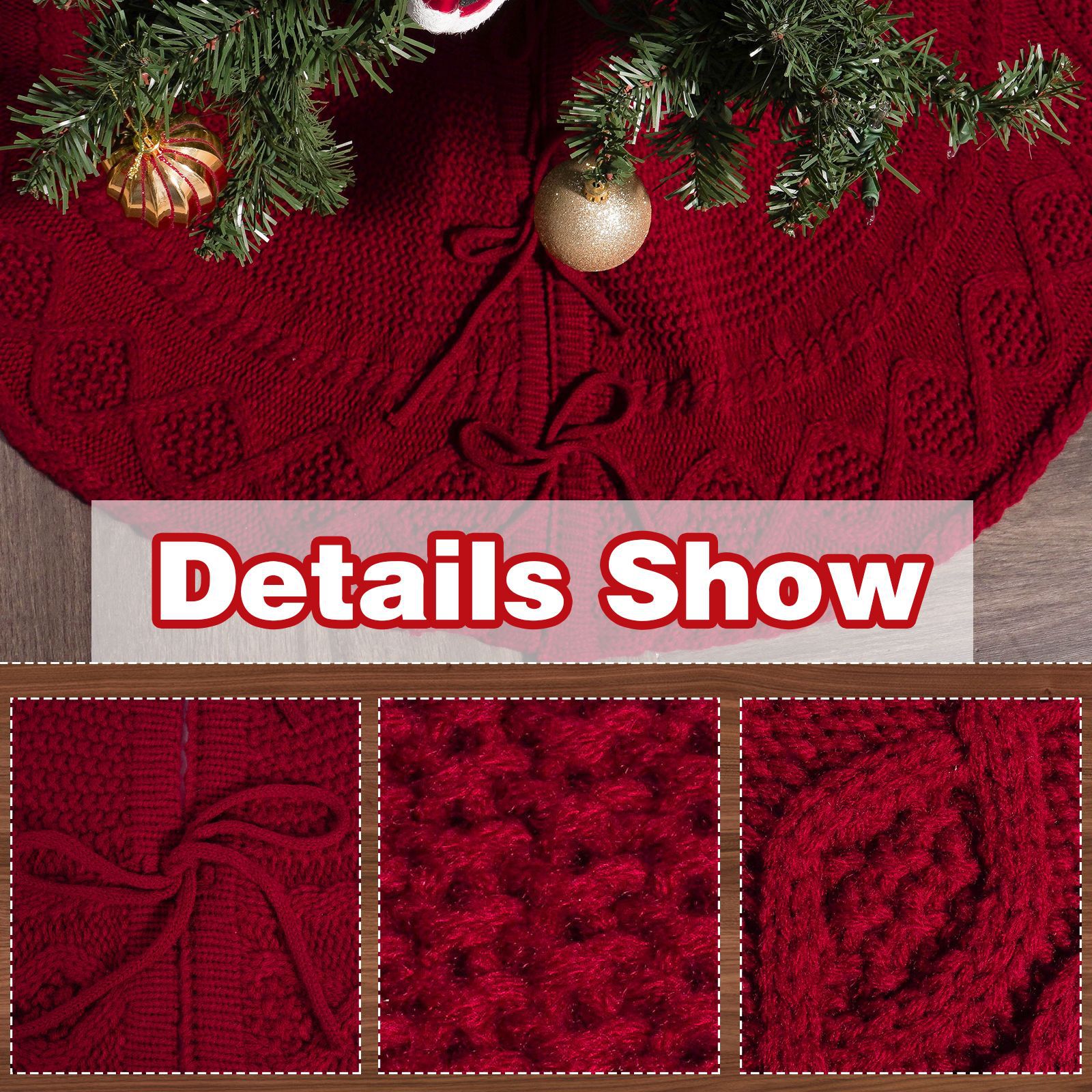 Navidad transfronteriza falda de árbol de punto rojo de punto árbol de Navidad correa delantal árbol de Navidad decoración de vacaciones